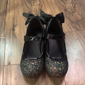 Black Glitter Dress Shoes with Mary Jane Strap